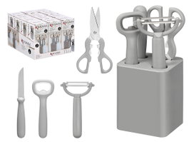 Kinvara Set de 5 ustensiles de cuisine gris 9 x 19,5 x 8 cm plastique et métal (Set de 24)