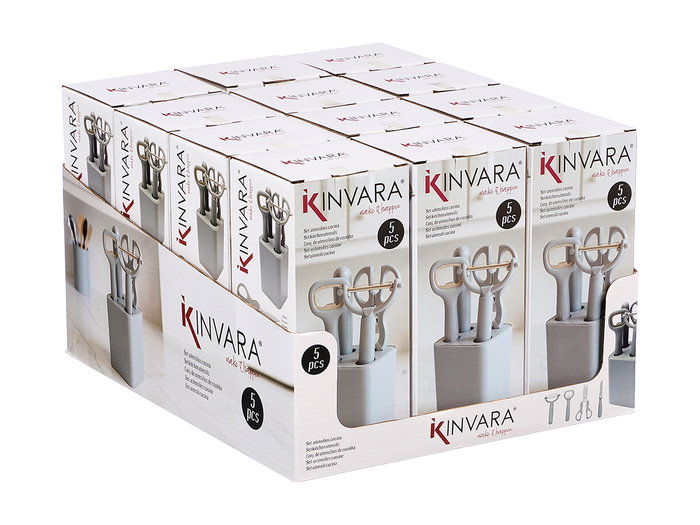 Kinvara Set de 5 ustensiles de cuisine gris 9 x 19,5 x 8 cm plastique et métal (Set de 24)
