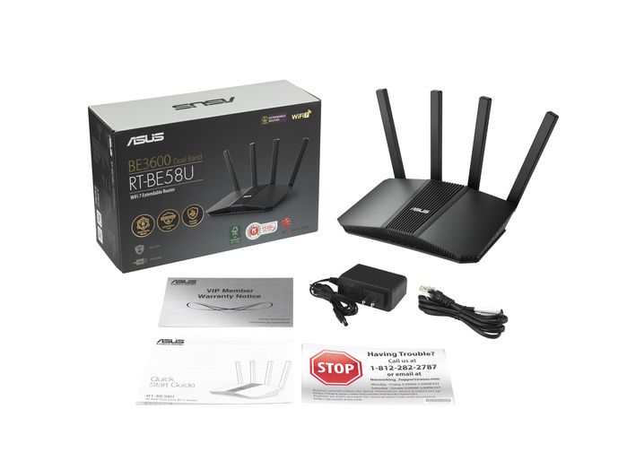 Asus RT-BE58U Routeur Wi-Fi 7 Dual-Band extensible AiMesh jusqu'à 3600 Mbps, port WAN/LAN 2.5G, 4 ports 1G, sécurité commerciale AiProtection Pro, contrôle parental