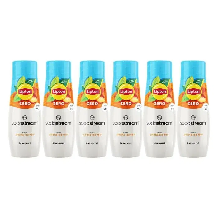 SodaStream - Lot de 6 Concentrés Lipton Ice Tea Pêche Zéro Sucre - Jusqu'à 54L de Boissons - 440ml