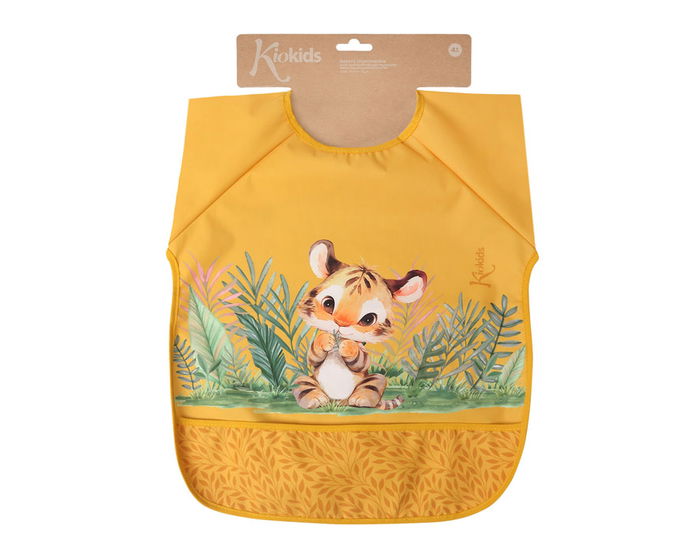 KioKids Babero Impermeable à Manches Tiger Mustard, Bavoir d'activité avec Pochette pour Enfants dès 4 mois, Petit Sauvage KioKids Babero Impermeable à Manches Tiger Mustard, Bavoir d'activité avec Pochette pour Enfants dès 4 mois, Petit Sauvage