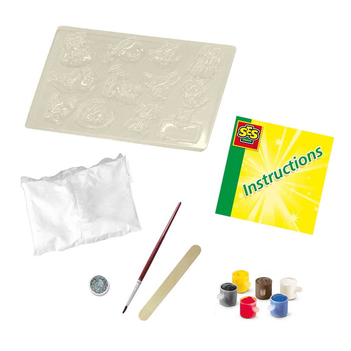 SES Creative Moulage en plâtre chiens et chats - Jaune, vert et rose