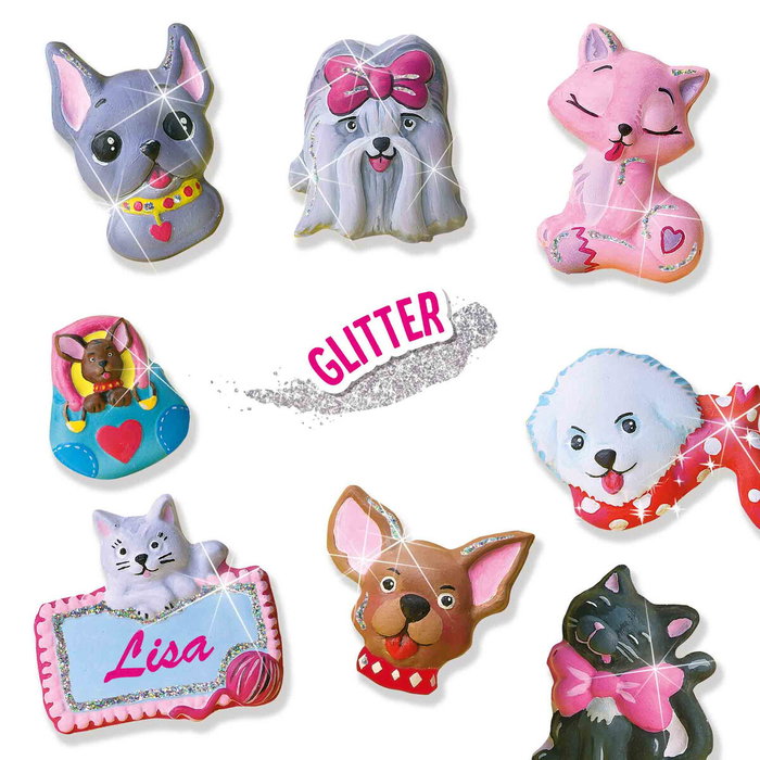 SES Creative Moulage en plâtre chiens et chats - Jaune, vert et rose