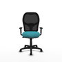 Chaise Alocén Synchro 3 positions tissu Turquoise Maille Noir Structure polyamide noire Accoudoir 1D Sans appui-tête Roulettes en nylon 50 mm