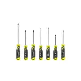 Ryobi Jeu de 7 Tournevis Magnétiques RHSDS7PC, Poignées Ergonomiques, Comprend PH1, PH2, PZ1, PZ2, T15, T20, T25 pour Travaux de Bricolage