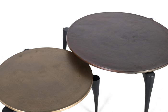 GINER Y COLOMER Lot de 2 tables basses en aluminium doré et noir - Diamètres 82 cm et 64 cm