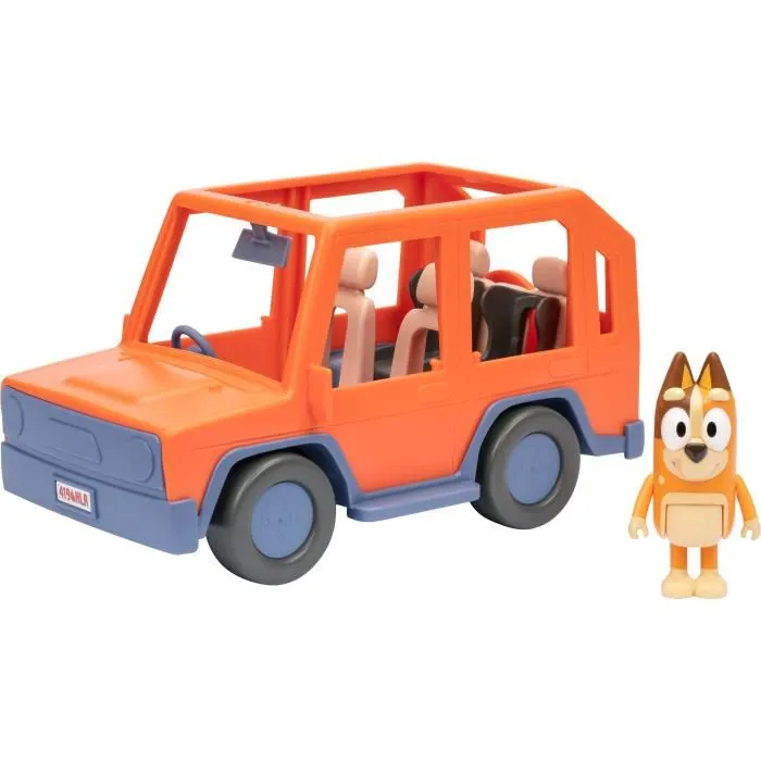 Bluey - Véhicule familial avec figurine Chilli et accessoires - Voiture de jeu avec toit ouvrant et autocollants
