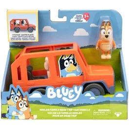 Bluey - Véhicule familial avec figurine Chilli et accessoires - Voiture de jeu avec toit ouvrant et autocollants