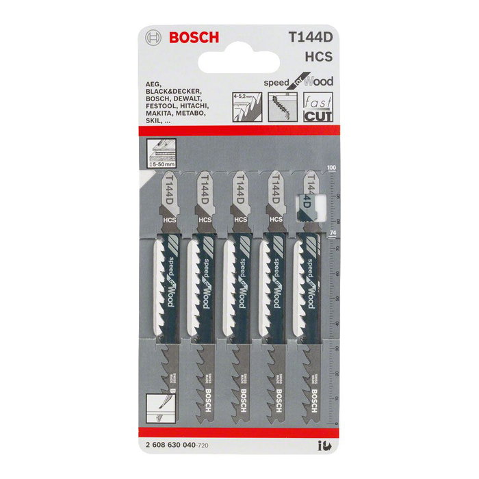 Bosch 2608630040 Lot de 5 lames de scie sauteuse T 144 D Speed Wood pour bois tendre et matériaux non abrasifs