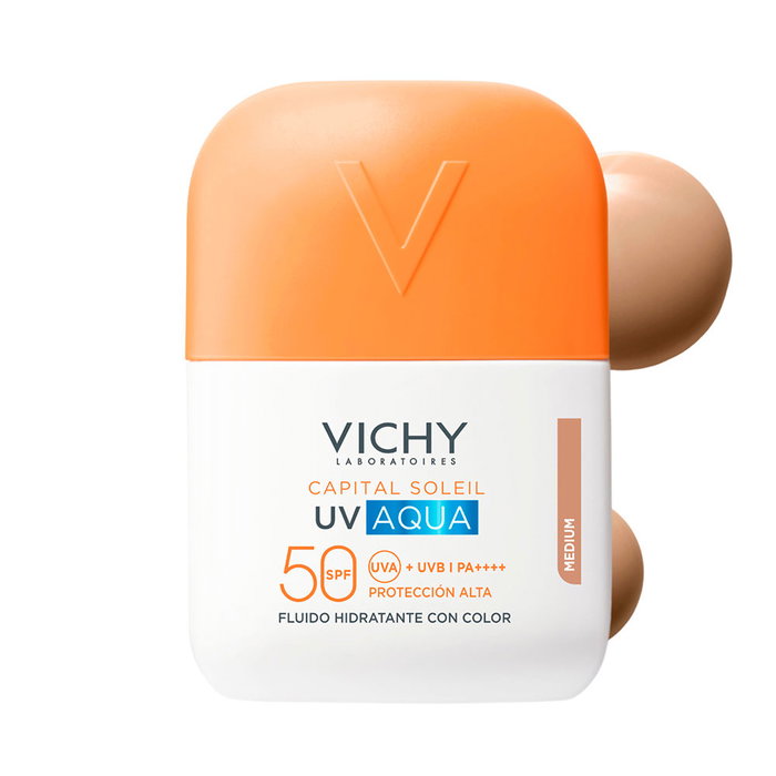 Vichy Capital Soleil UV Aqua - Fluide Teinté SPF50+ Hydratant - Fini Mat & Anti-Brillance - 50 ml - Teinte Medium