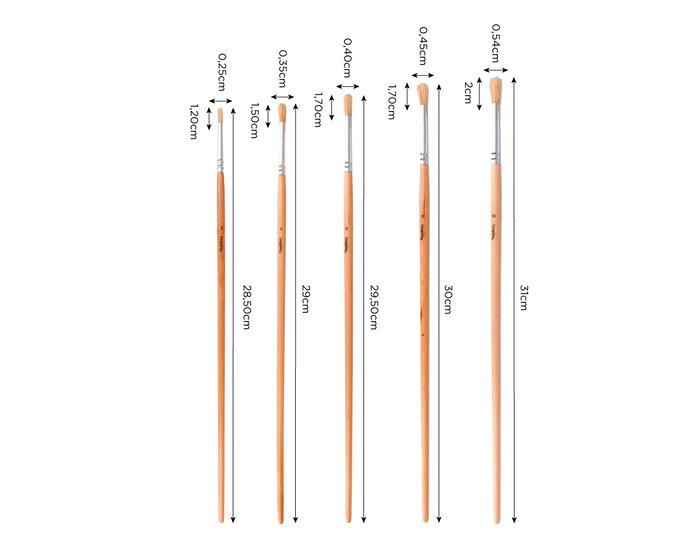 Innspiro Set de 5 pinceaux ronds à manche long n° 2, 4, 6, 8, 10 Innspiro Set de 5 pinceaux ronds à manche long n° 2, 4, 6, 8, 10