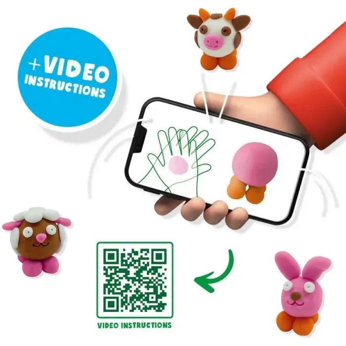 Ses Creative Pâte à Modeler FunDo - Animaux de la Ferme (3 x 90 g + 1 x 40 g), Set Interactif pour Enfants avec Instructions