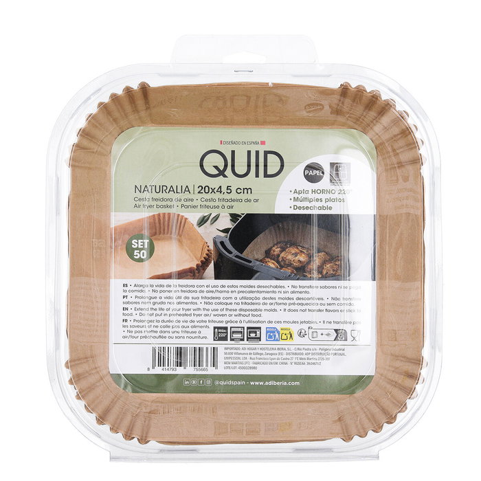Quid Cesta Naturalia Cuadrada en Papel y Cartón para Horno, Marrón, 20x4,5 cm