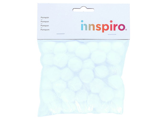 Innspiro Pompons en polypropylène blanc 25 mm, 50 unités