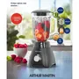 Arthur Martin AMPB40 Blender, Bol en verre gradué 1.5L, 400W, 2 Vitesses + Fonction Pulse, Gris, 4 Lames en Acier Inoxydable