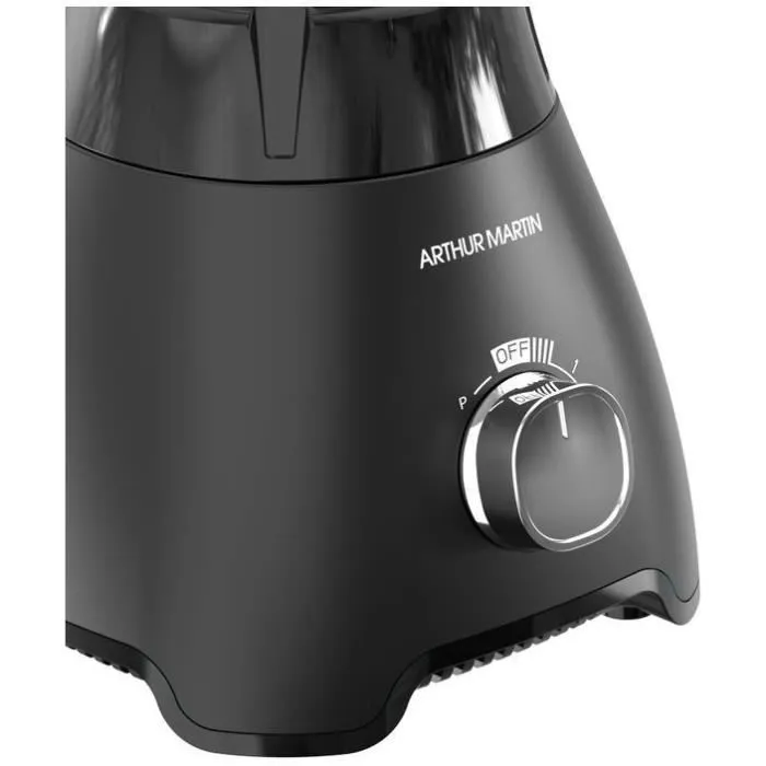 Arthur Martin AMPB40 Blender, Bol en verre gradué 1.5L, 400W, 2 Vitesses + Fonction Pulse, Gris, 4 Lames en Acier Inoxydable