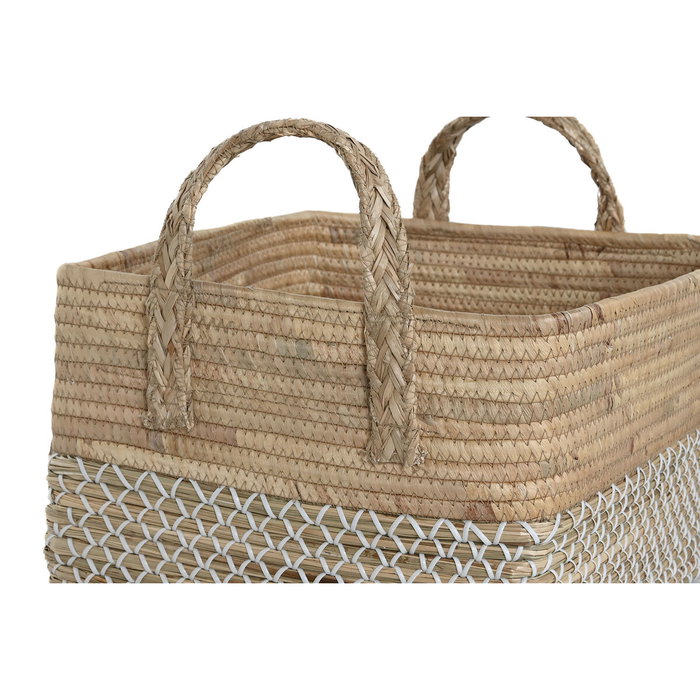 Set de basket Home ESPRIT Blanc Naturel Marron Clair PVC Herbier marin Joncs 43 x 38 x 36 cm 2 Pièces