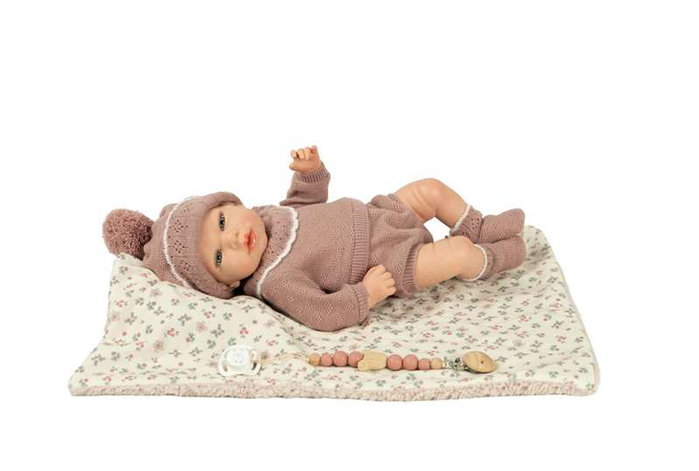 Muñecas Arias - Poupée reborn Greta rose de 40 cm avec une couverture - Pour enfant de 3 ans et plus - Produit en espagnol