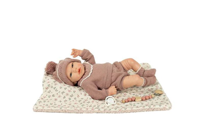 Muñecas Arias - Poupée reborn Greta rose de 40 cm avec une couverture - Pour enfant de 3 ans et plus - Produit en espagnol