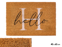 Giftdecor Paillasson Hello 40x60 cm en Fibre de Coco et PVC Blanc Marron Noir (Set de 10)