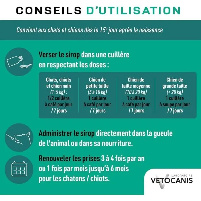 Vetocanis VERSTOP - Sirop d'aide à l'hygiène digestive pour chien et chat aux extraits de plantes - 125 ml - Fabriqué en France
