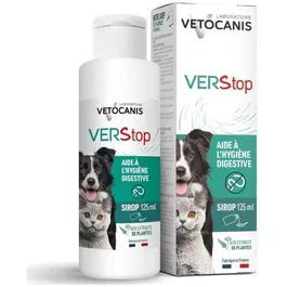 Vetocanis VERSTOP - Sirop d'aide à l'hygiène digestive pour chien et chat aux extraits de plantes - 125 ml - Fabriqué en France