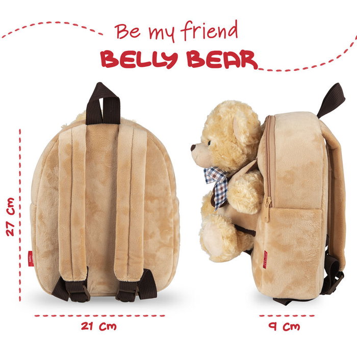 PERLETTI Mochila + Peluche Ours Belly 26cm, Sac à Dos avec Ours en Peluche, Dimensions 26x21x8 cm