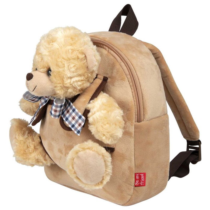 PERLETTI Mochila + Peluche Ours Belly 26cm, Sac à Dos avec Ours en Peluche, Dimensions 26x21x8 cm