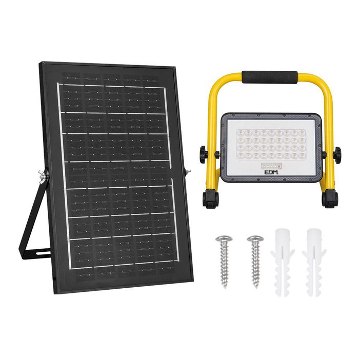 Edm Projecteur LED solaire de travail 4000 lm 6400 K lumière froide IP65 50W avec panneau solaire 8W et batterie 5000 mAh