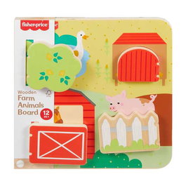 Mattel - Jeu en bois animaux coucou-caché 20 x 20 x 1,91 cm - Jeu d'éveil pour enfants dès 18 mois
