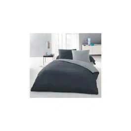 Lovely Home Parure de couette 220x240 cm 100% Coton 54 fils/cm² - Housse de couette et 2 taies 65x65 cm - Bicolore Gris clair et Gris foncé - Pour lit 2 personnes