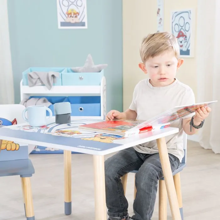 ROBA Set Table et 2 Chaises Enfant Pat'Patrouille - Blanc, Ciel, Naturel - MDF et Pieds en Bois Massif - Pour Enfants de 18 Mois à 10 Ans