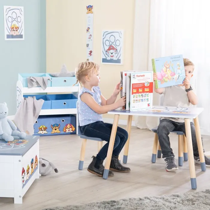 ROBA Set Table et 2 Chaises Enfant Pat'Patrouille - Blanc, Ciel, Naturel - MDF et Pieds en Bois Massif - Pour Enfants de 18 Mois à 10 Ans