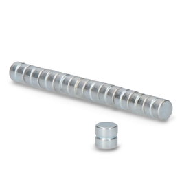 Aimant en disque en néodyme avec finition nickel, ø5 x 5 mm