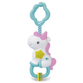 Clementoni - Sonajero Unicornio - Hochet musical licorne avec son et lumière pour bébé dès 3 mois - Fonctionne avec piles - 15x22x7 cm