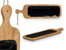 GIFTDECOR Bandeja Rectangular Asa Madera Mango Negro