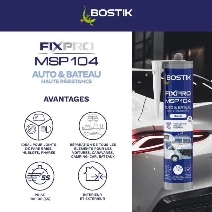 Bostik Fixpro MSP 104 - Mastic colle multifonction pour véhicule et bateau - Résiste aux intempéries et à l'eau de mer - Blanc - 290 ml