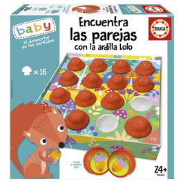Educa - Jeu de mémoire 'Trouve les paires' avec La Ardilla Lolo - Version espagnol et anglais - Jeu éducatif pour enfants 2 à 4 ans