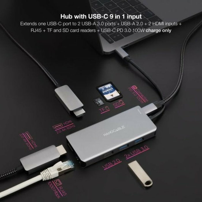 Hub USB NANOCABLE 10.16.1009 Gris 100 W 50 W
