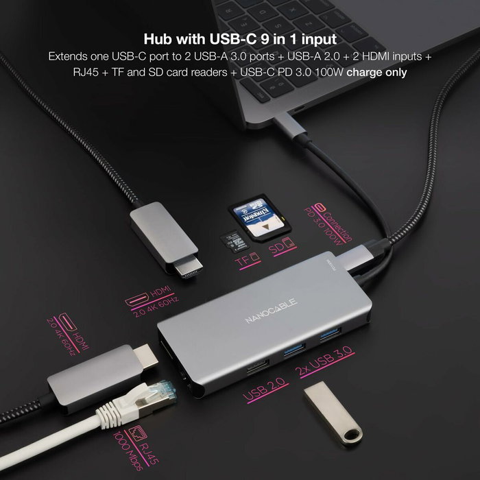 Hub USB NANOCABLE 10.16.1009 Gris 100 W 50 W