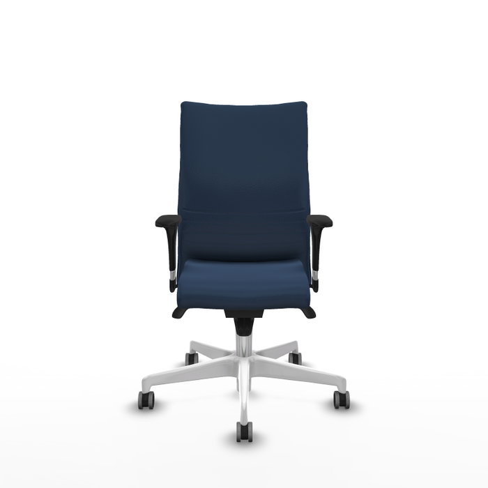 Piqueras Y Crespo Silla Albacete confidente, Bleu marine, mécanisme Sincro, Brazos 1D, Base blanche, Roues 65 mm