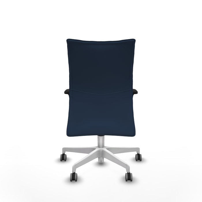 Piqueras Y Crespo Silla Albacete confidente, Bleu marine, mécanisme Sincro, Brazos 1D, Base blanche, Roues 65 mm