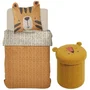 Today - Ensemble parure de lit 1 personne + coffre pouf de rangement pliable, 140 x 200 cm, motif Jungle, 100% coton, housse réversible