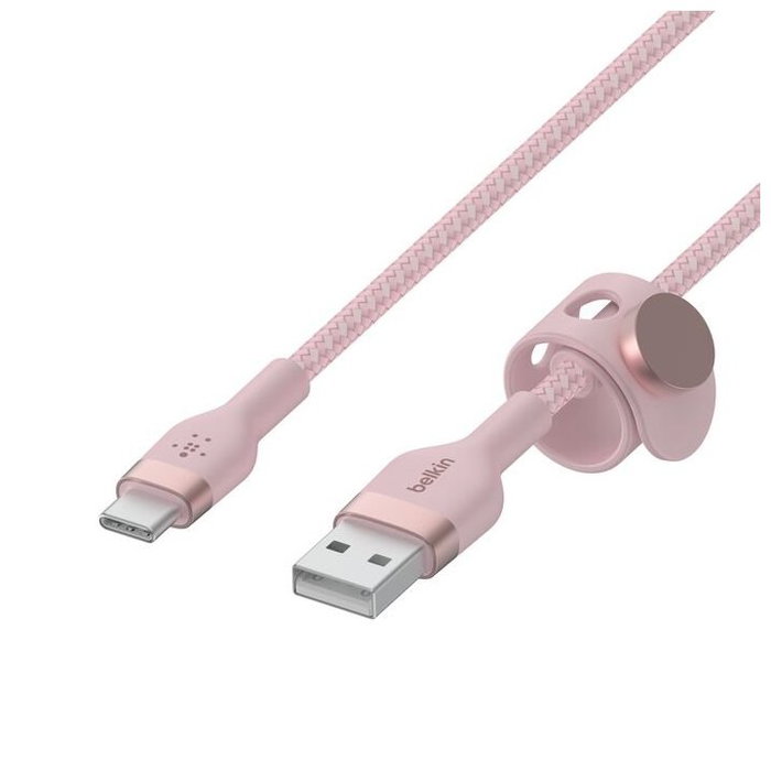 Belkin CAA011ds1MPK Câble USB-C vers USB-A Tressé Silicone 1m Rose pour iPhone iPad