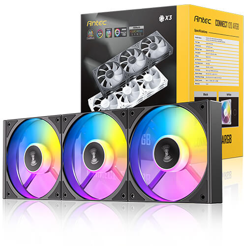 Antec Connect 120 ARGB 3X Pack de 3 Ventilateurs 120mm PWM Noir avec Illumination ARGB
