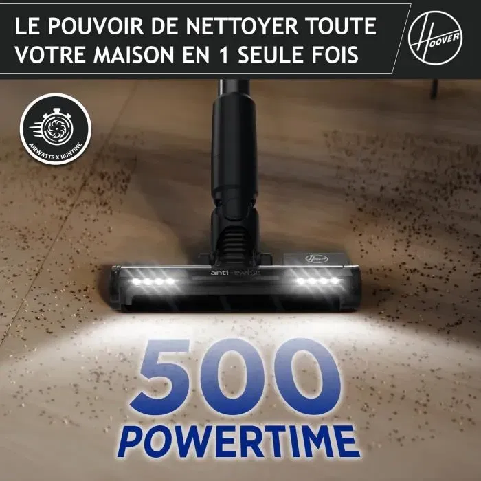 Hoover HF201P Aspirateur balai sans fil 14V, ultra-léger, puissance Turbo 50AW, turbobrosse spécial animaux, technologie de compression x3, avec brosse parquet anti-twist et LED