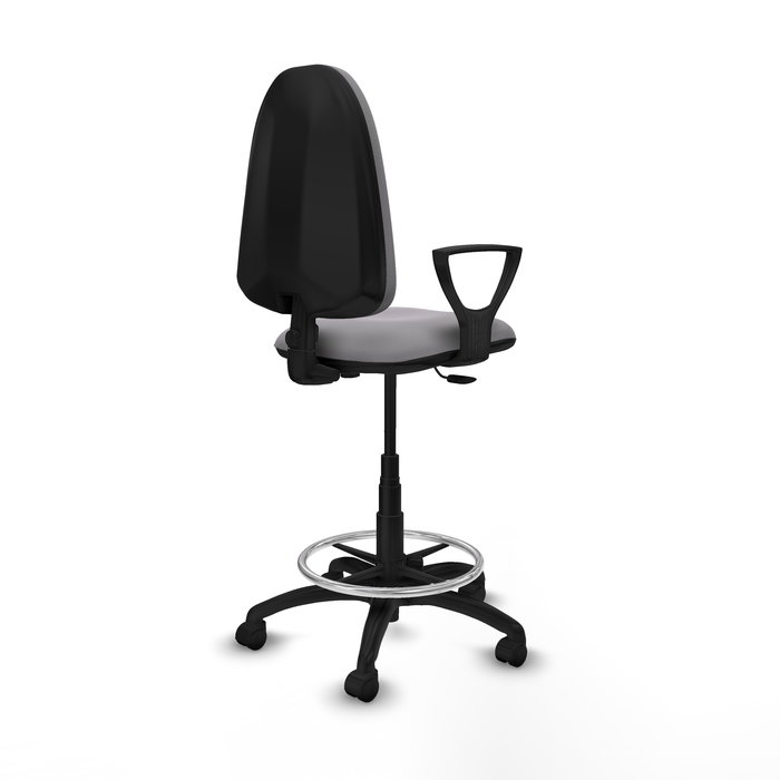 Tabouret Aýna taburete Contact permament de base Cuir écologique Gris Structure polyamide noire Accoudoirs fixes Sans appui-tête Roulettes en nylon 50 mm