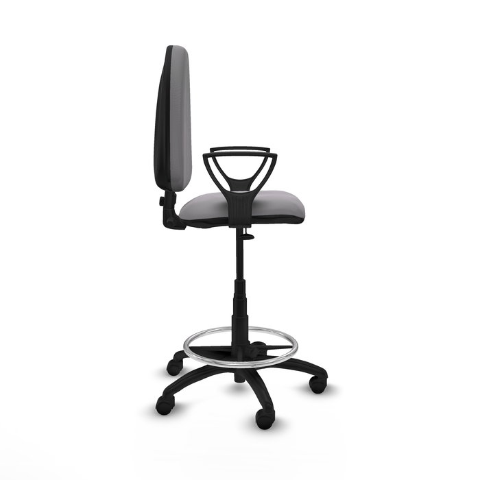 Tabouret Aýna taburete Contact permament de base Cuir écologique Gris Structure polyamide noire Accoudoirs fixes Sans appui-tête Roulettes en nylon 50 mm