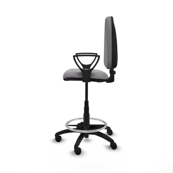 Tabouret Aýna taburete Contact permament de base Cuir écologique Gris Structure polyamide noire Accoudoirs fixes Sans appui-tête Roulettes en nylon 50 mm
