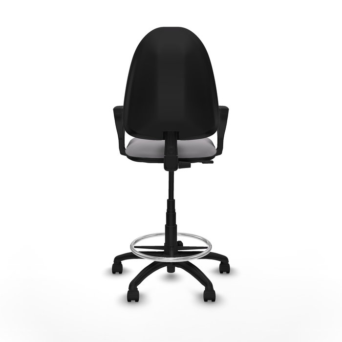 Tabouret Aýna taburete Contact permament de base Cuir écologique Gris Structure polyamide noire Accoudoirs fixes Sans appui-tête Roulettes en nylon 50 mm